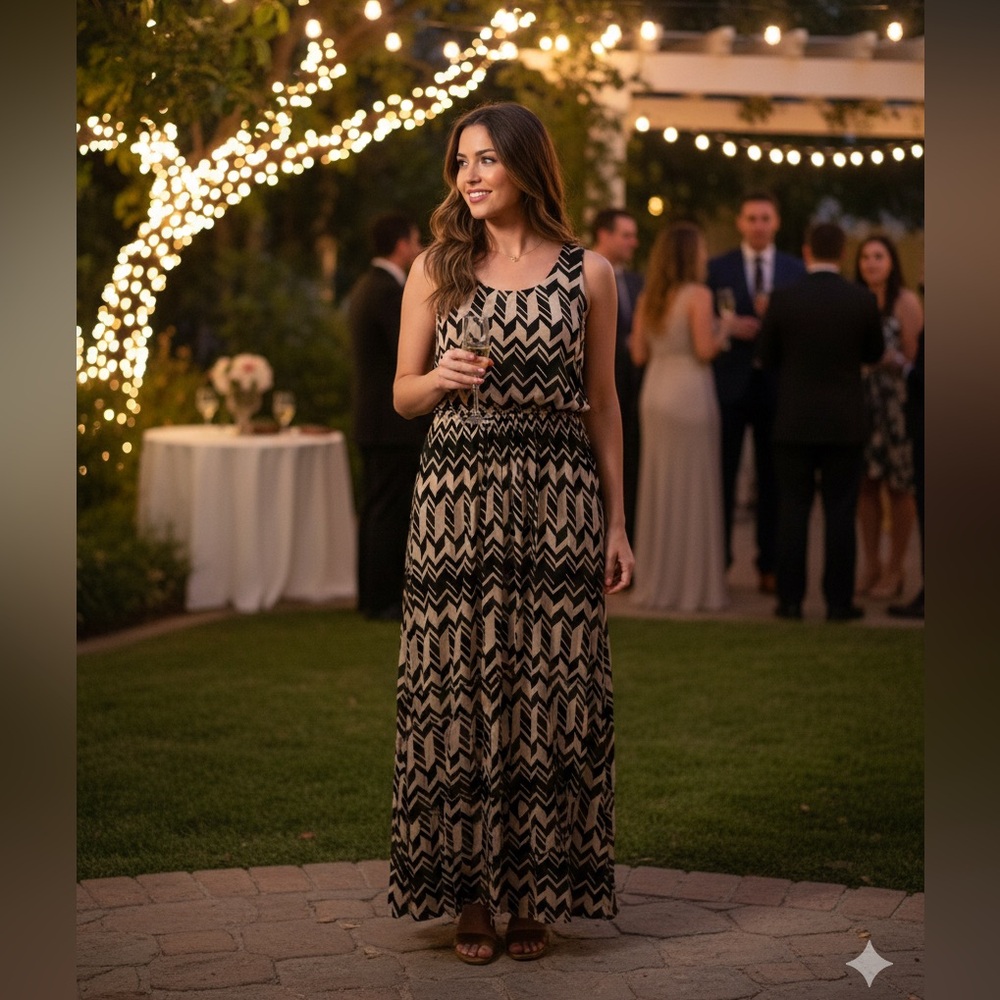 Trixxi Black & Tan Chevron Geometric Maxi Dress
B2